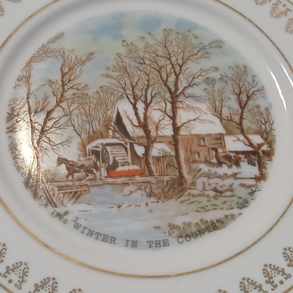 Vintage Winter Countryside Plate with Gold Accents - Picture 2 of 4